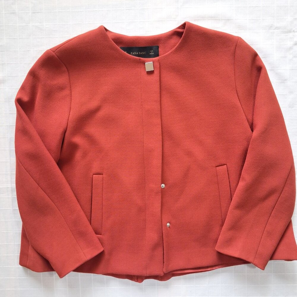 Zara Basic Burnt Orange Crop Jacket Snap Front Lo… - image 6